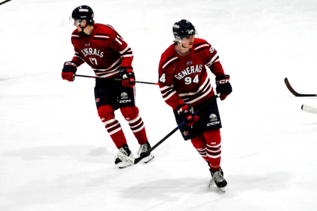 Oceanside Generals&rsquo; Lachlan Sucher (94) scored a goal in the second period against the Westshore Wolves. (Michael Briones photo)
